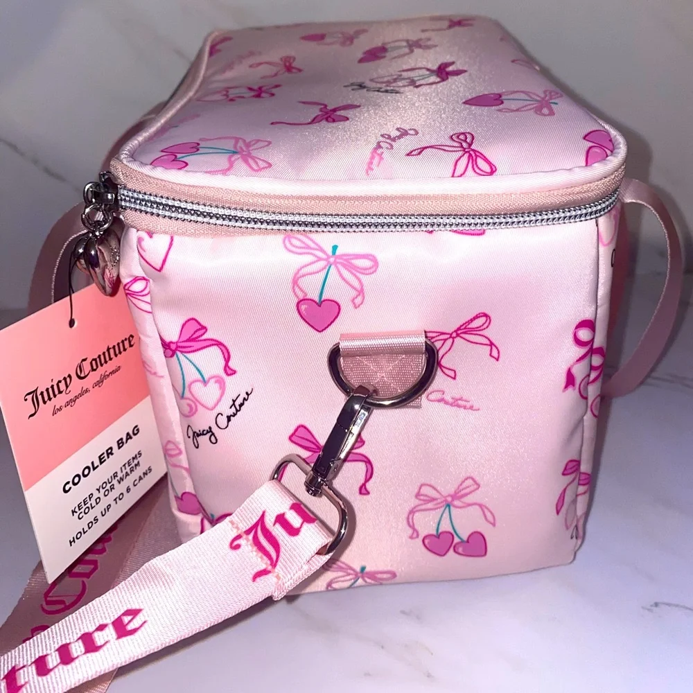 🎀🍒🩷NEW Juicy Couture Insulated Cooler Bag/ Lunch Box pink cherry Bows Hearts - Picture 4 of 10